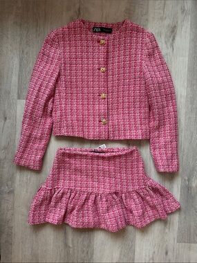 Zara Pink Tweed Jacket Set